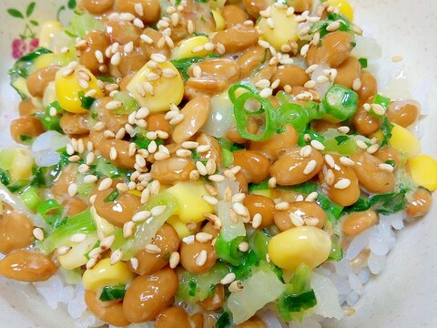 納豆の食べ方-野沢菜＆コーン♪